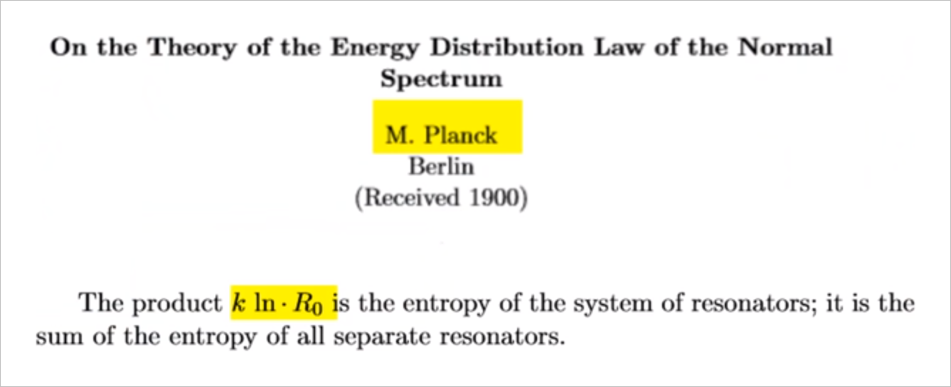 ▲ 图1.1.2 1901年普朗克论文中的熵公式