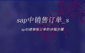 sap中销售订单_sap创建销售订单的详细步骤"